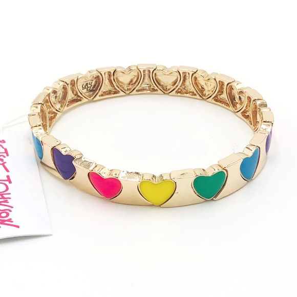 Betsey Johnson GT Rainbow Hearts Stretch Bracelet - Picture 9 of 10